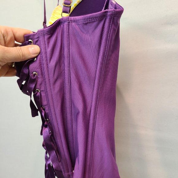 Fredericks of Hollywood Corset Lace up Back Purple Yellow Womens Small - Picture 6 of 11